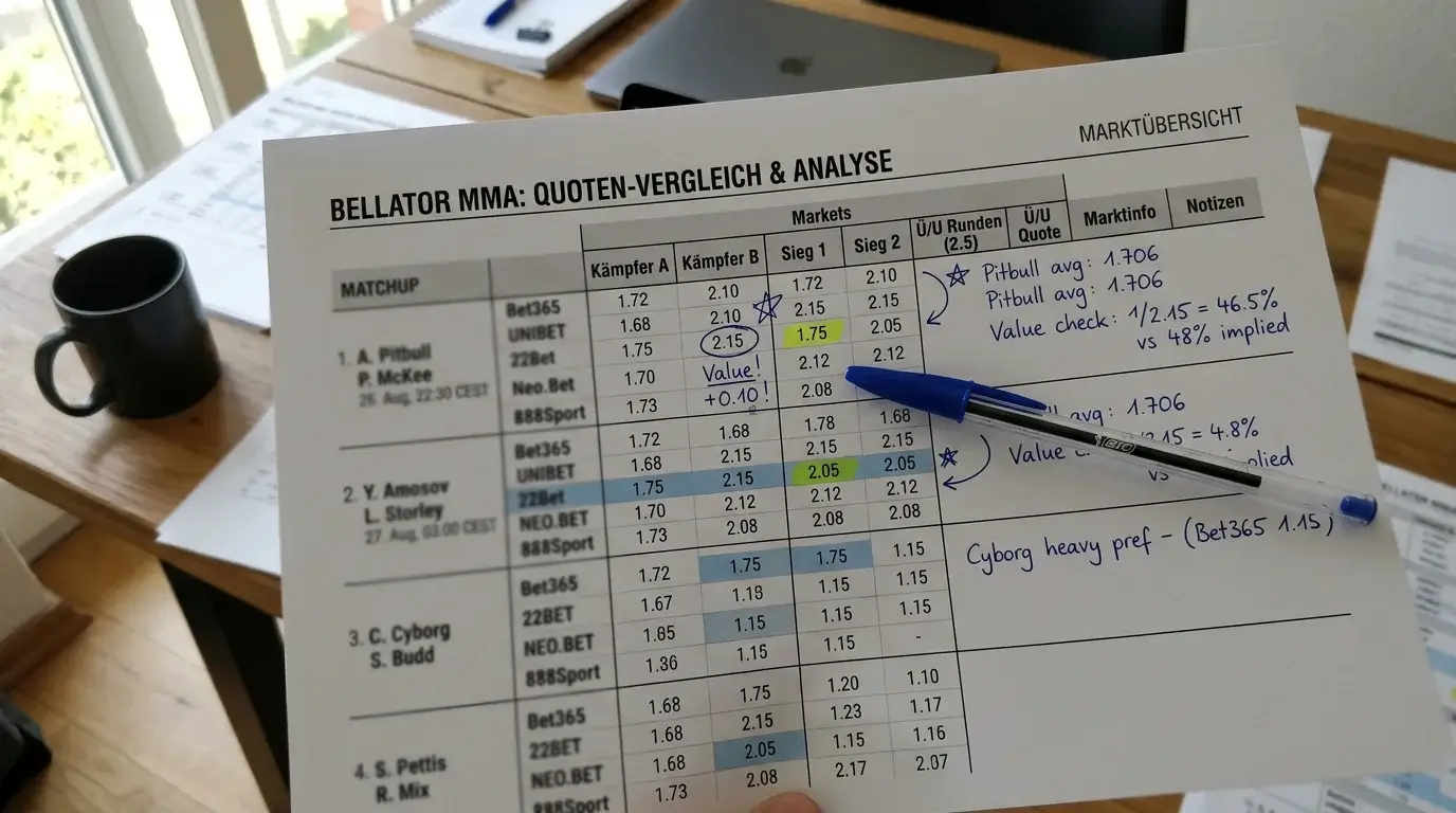 Bellator Wetten Quotenvergleich: Markttiefe und verfügbare Wettarten bei verschiedenen MMA-Buchmachers