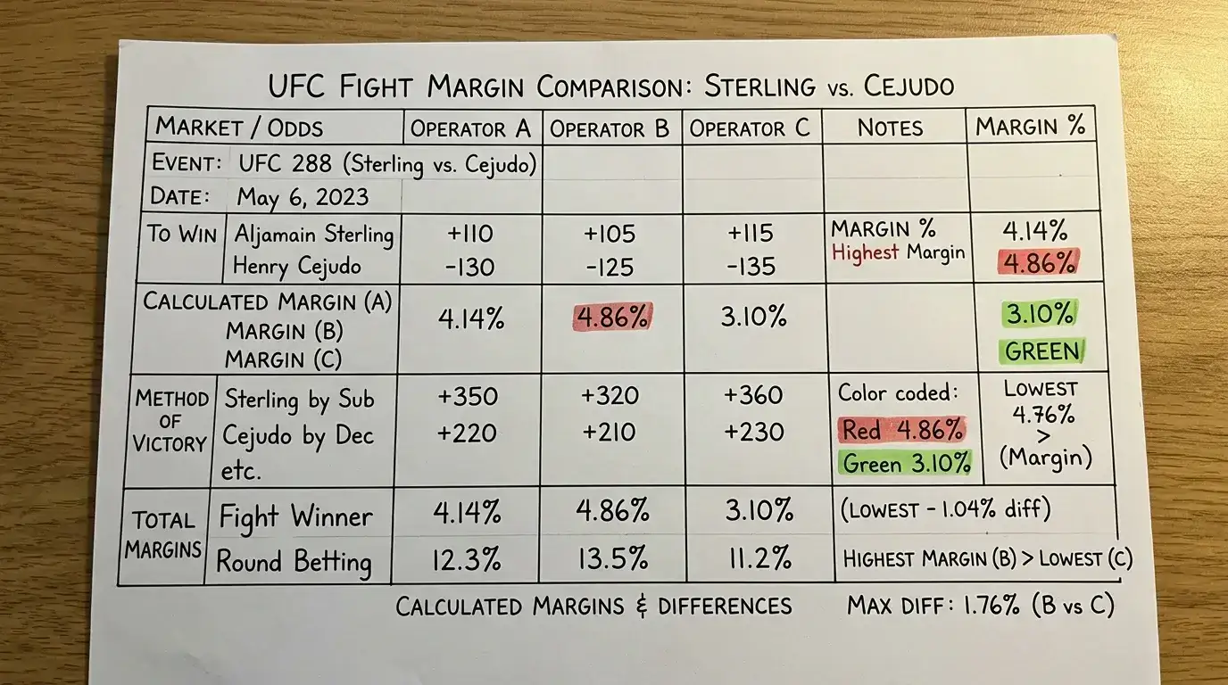 Marge-Vergleich zwischen verschiedenen MMA-Wettanbietern durch systematische Implied-Probability-Analyse