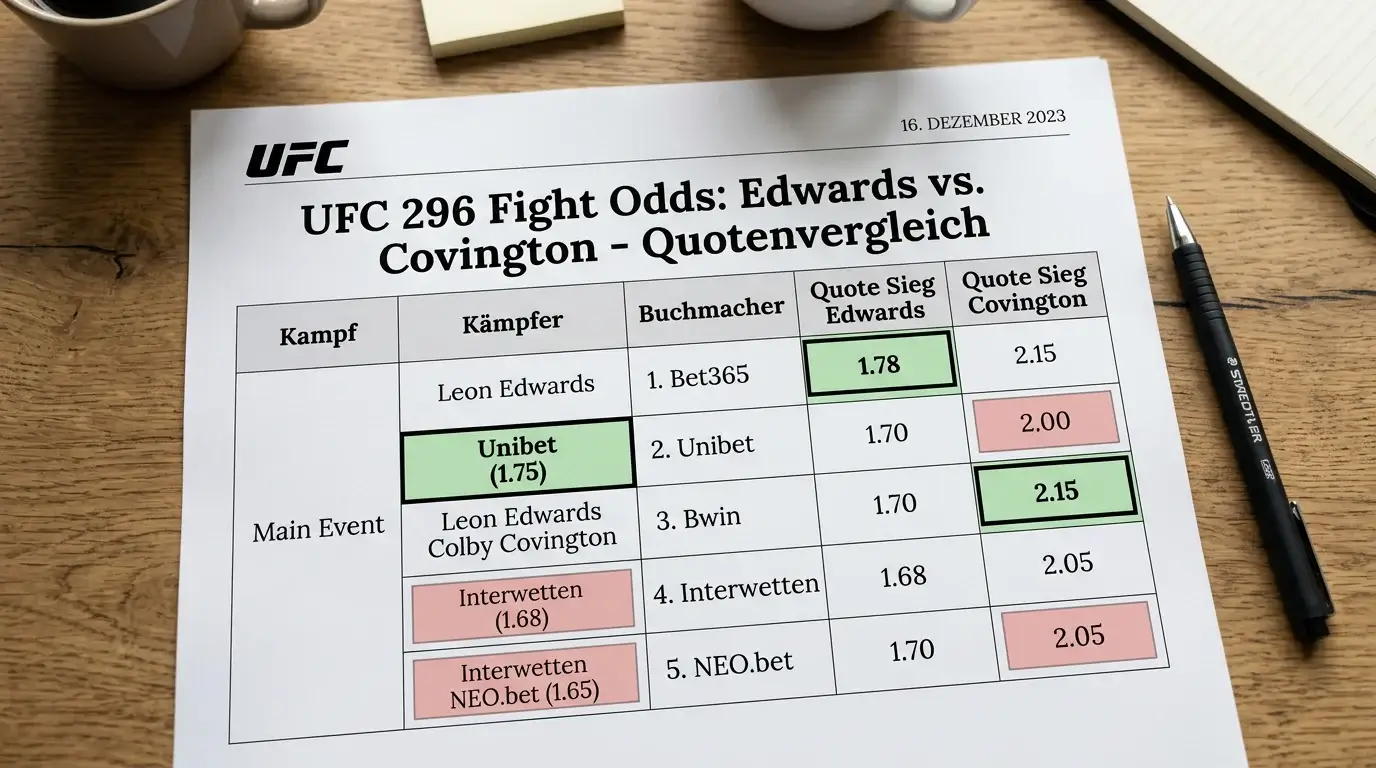 Quotenunterschiede zwischen MMA-Buchmachers: Vergleichstabelle der Siegquoten für denselben UFC-Kampf