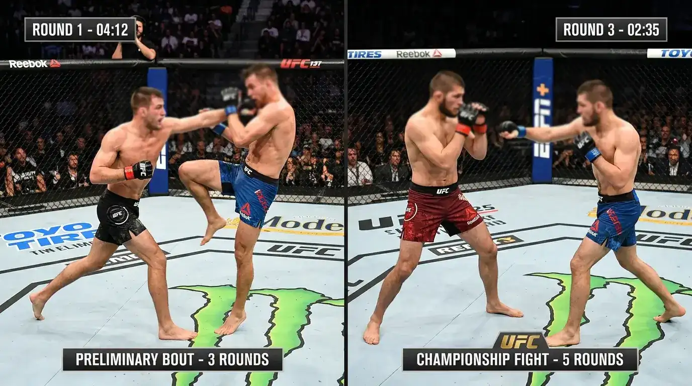 Vergleich: Over/Under bei 3-Runden-Kämpfen vs. 5-Runden-Hauptkämpfen im UFC und die Auswirkung auf Rundenwetten