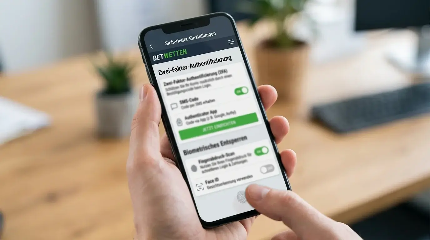Sicherheitseinstellungen einer MMA-Sportwetten-App mit Zwei-Faktor-Authentifizierung