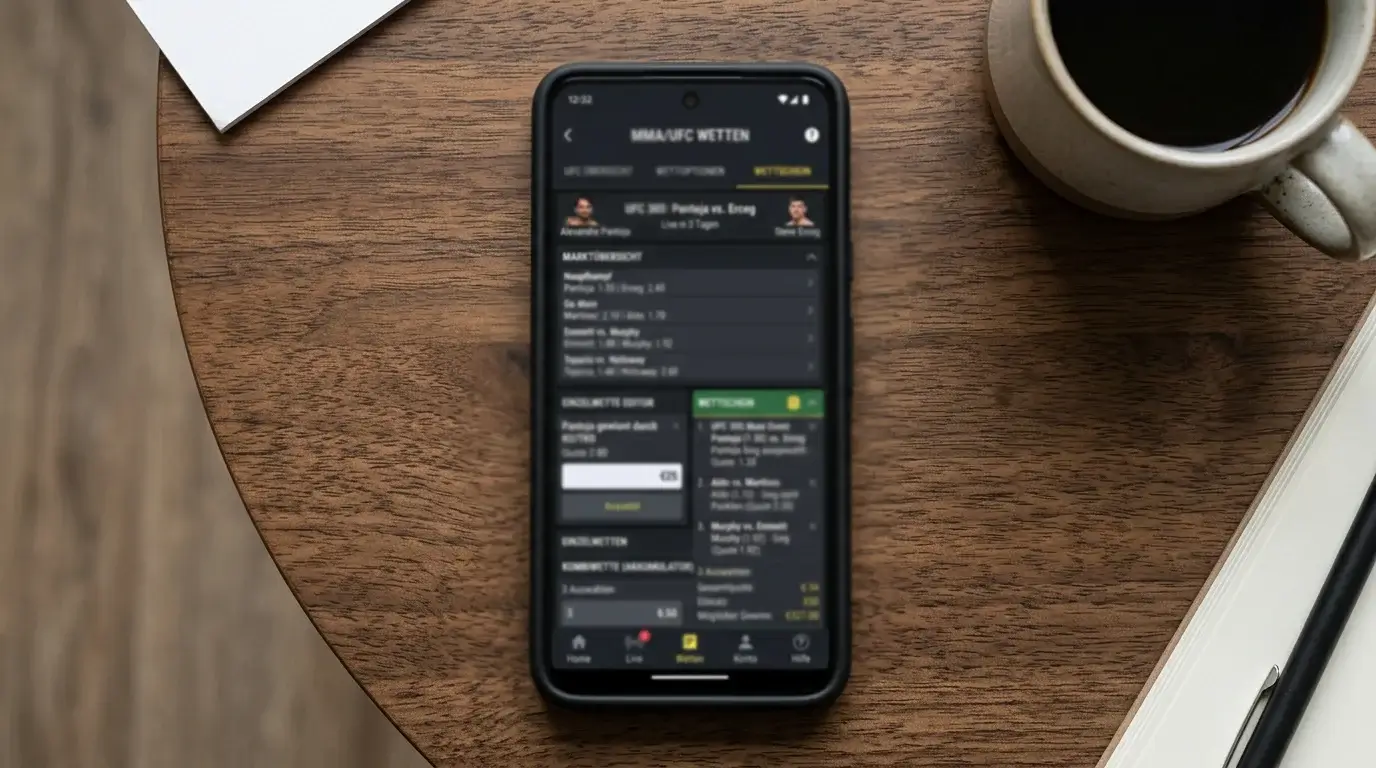Funktionsumfang einer MMA-Wetten-App mit UFC-Marktübersicht und Wettschein-Editor
