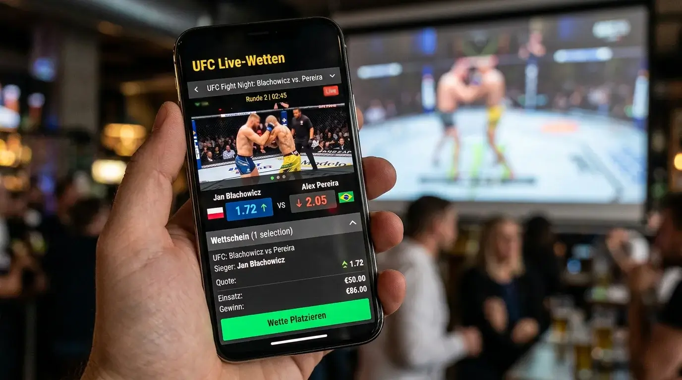 UFC Live-Wetten auf dem Smartphone mit Echtzeit-Quoten während eines MMA-Kampfes